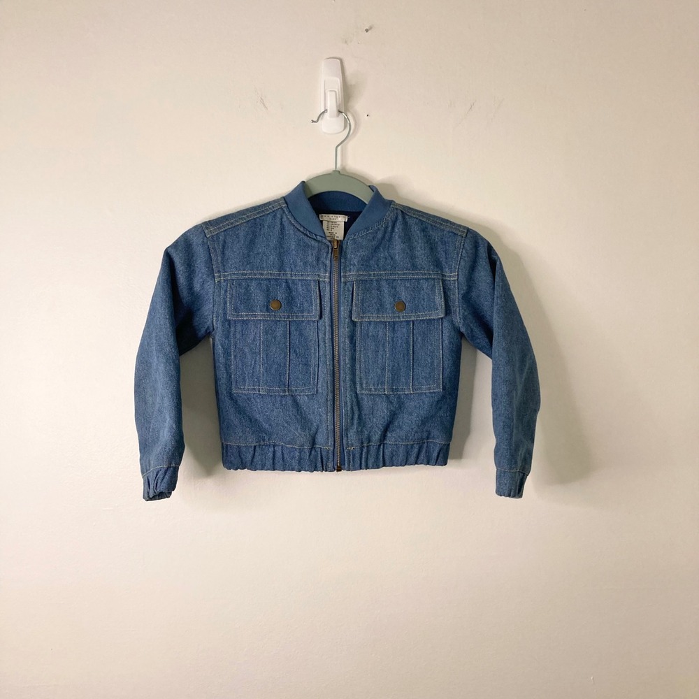Max Studio Kids Blue Denim Bomber Jacket Quilted Lining Size XS 4 Unisex